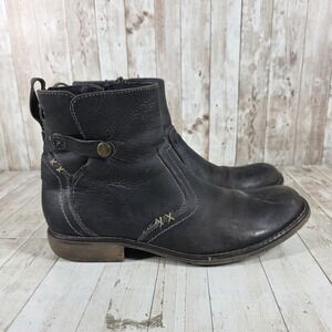 ROAN Mens Black Leather Side Zip Ankle Boots Square Toe Cross Stitch Size 11